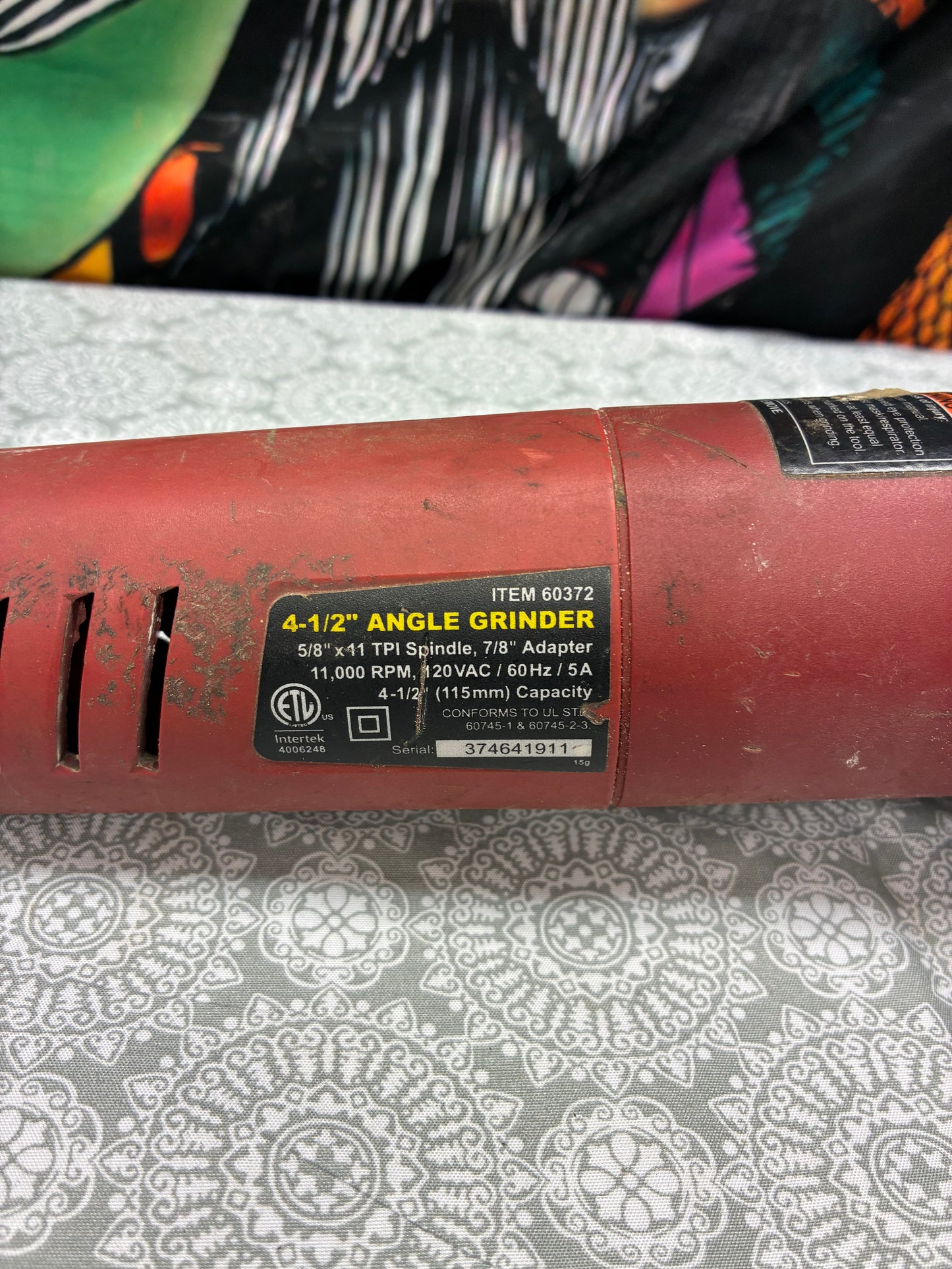 Chicago Electric 4-1/2” Angle Grinder (Item 60372)