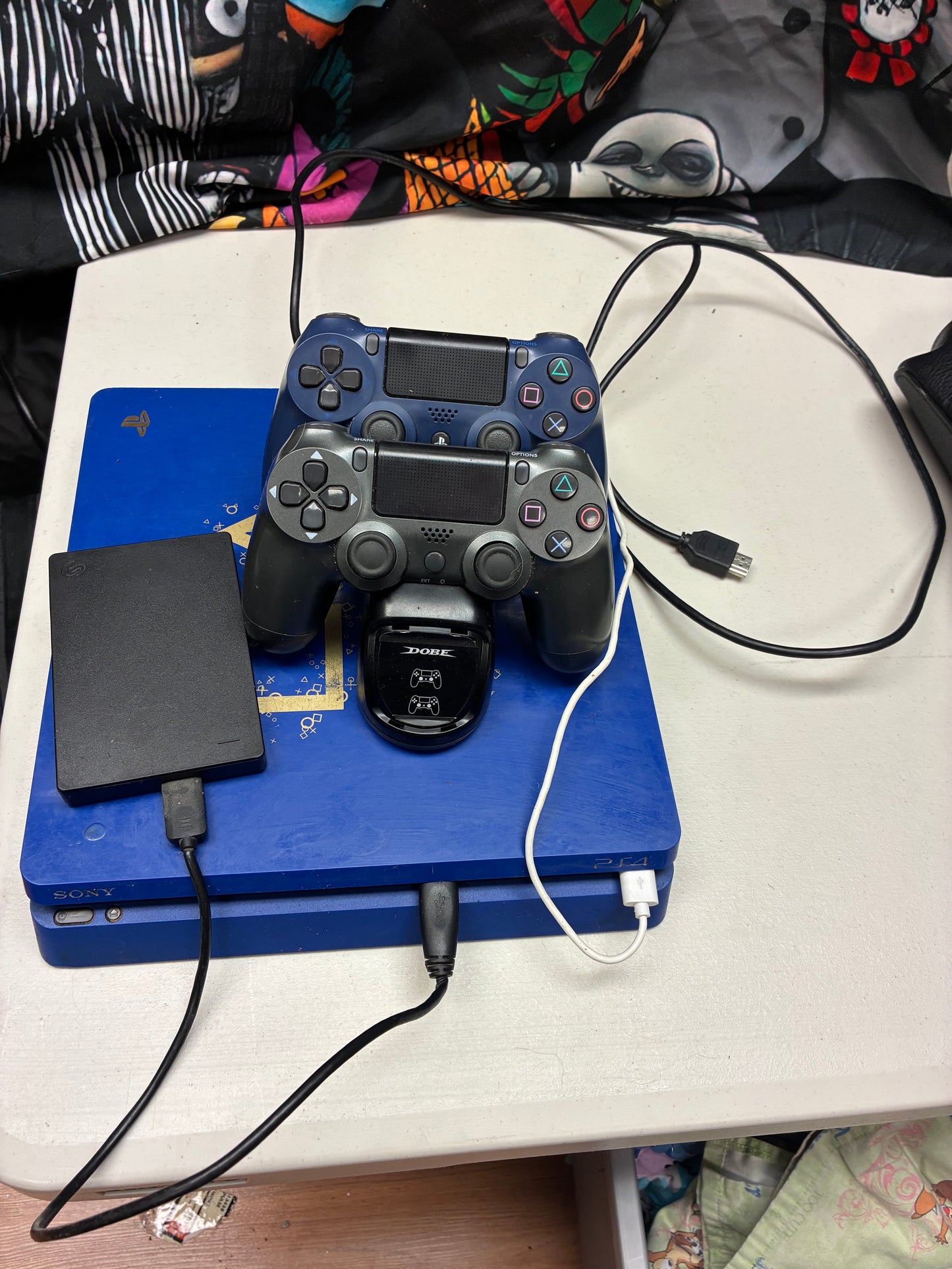 PlayStation 4 Slim 1TB Limited Edition Blue Console Bundle w/ 2 Controllers + Accessories