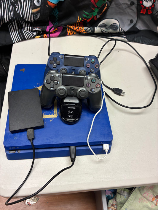PlayStation 4 Slim 1TB Limited Edition Blue Console Bundle w/ 2 Controllers + Accessories