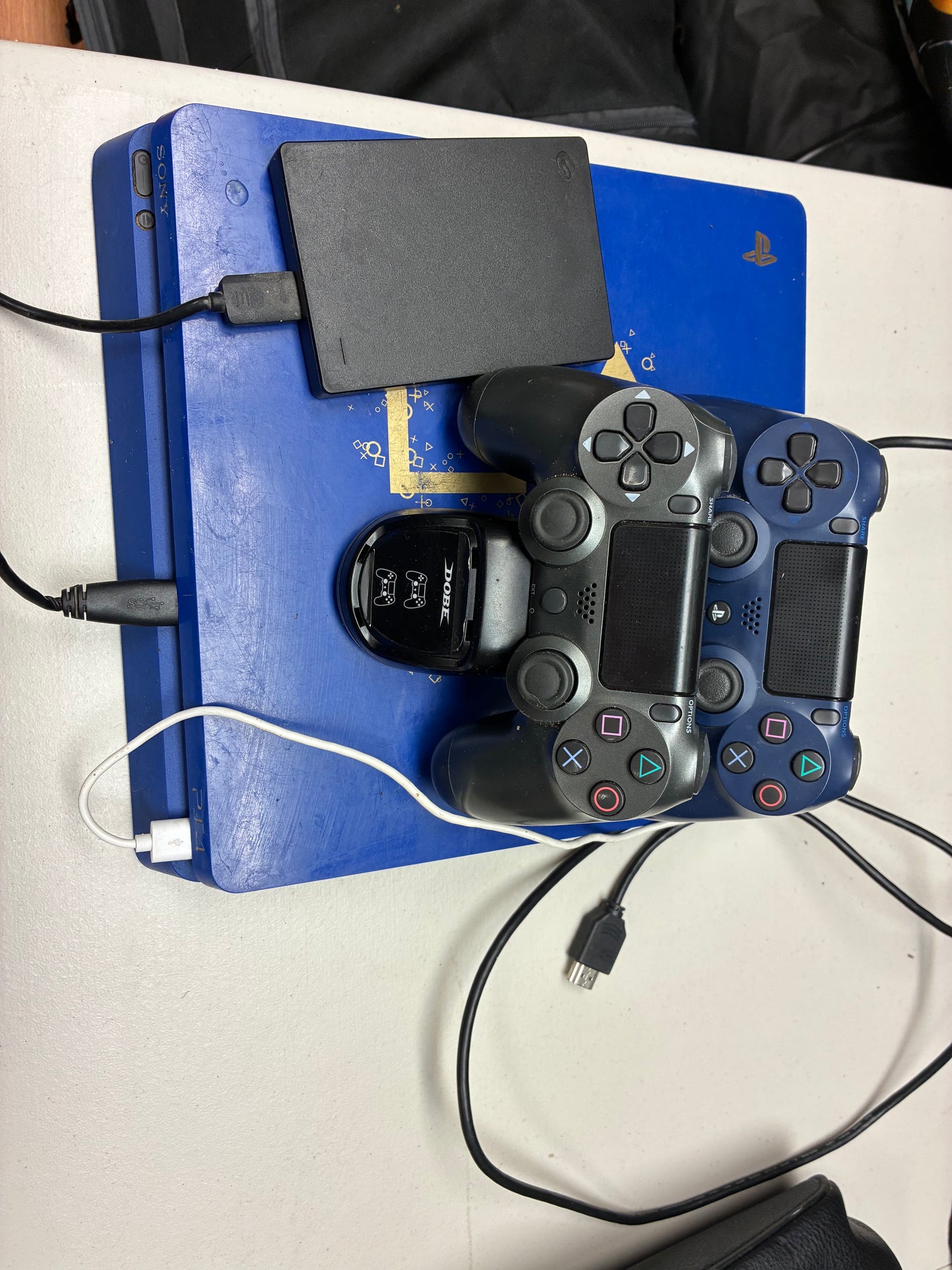 PlayStation 4 Slim 1TB Limited Edition Blue Console Bundle w/ 2 Controllers + Accessories