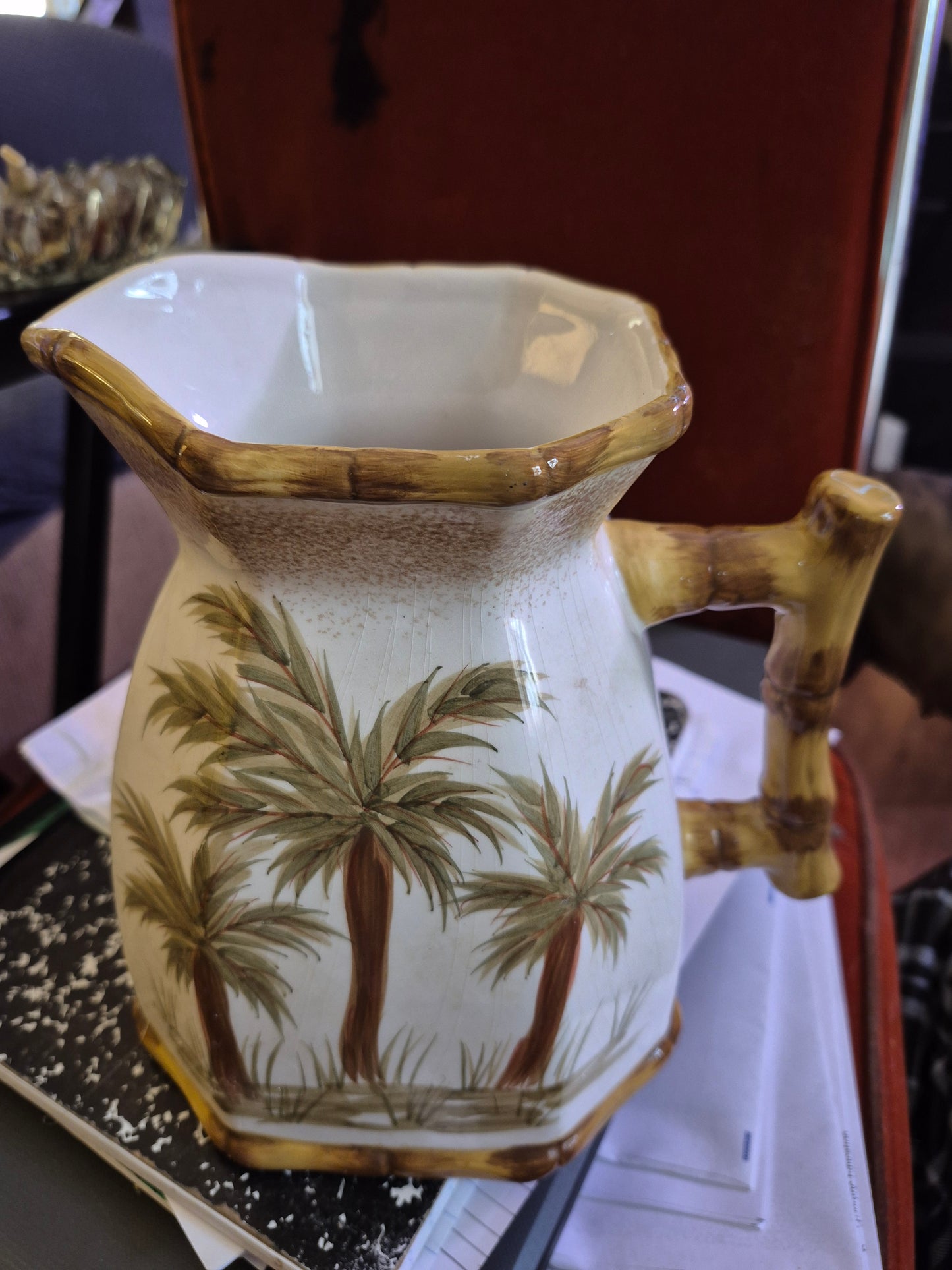 Today’s Living Palm Tree Ceramic Pitcher – Tropical Decor