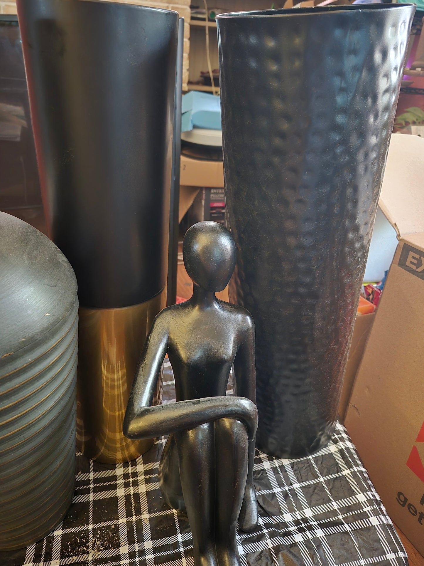 Modern Black Abstract Seated Figure Sculpture