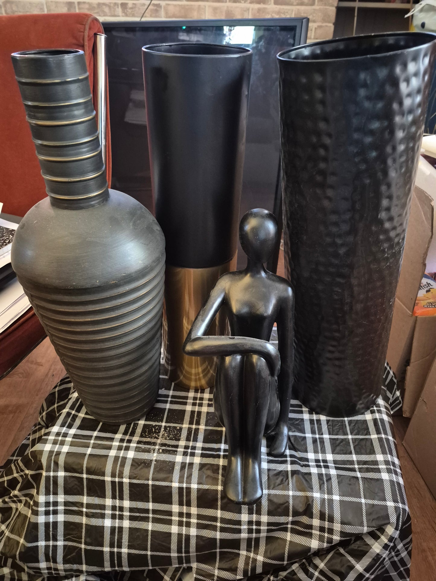 Modern Black Abstract Seated Figure Sculpture