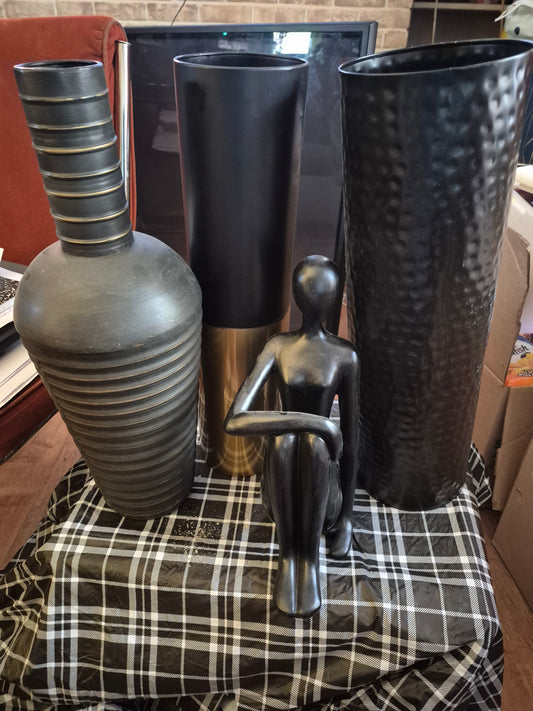 Modern Black Abstract Seated Figure Sculpture