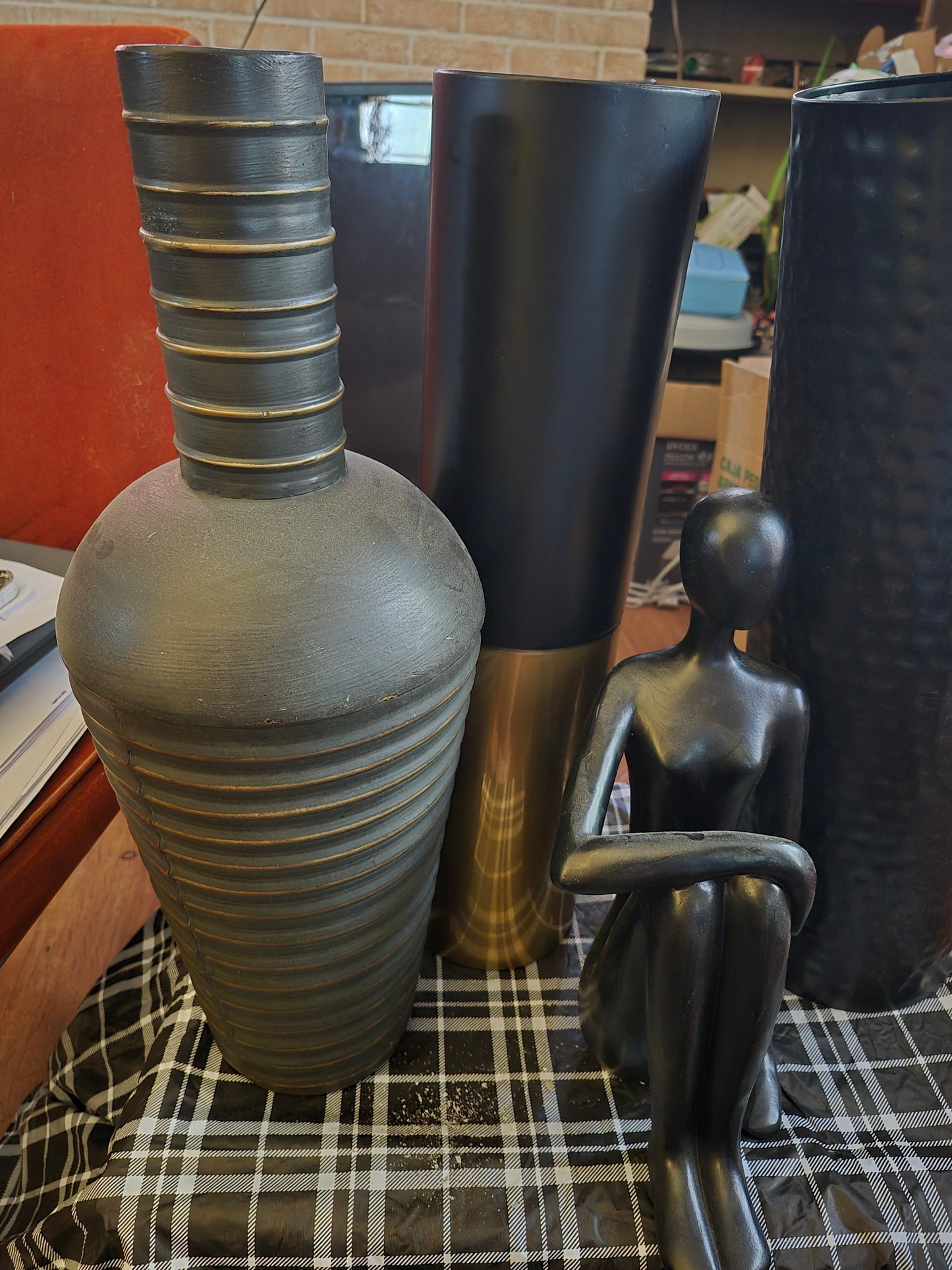 Modern Black Abstract Seated Figure Sculpture
