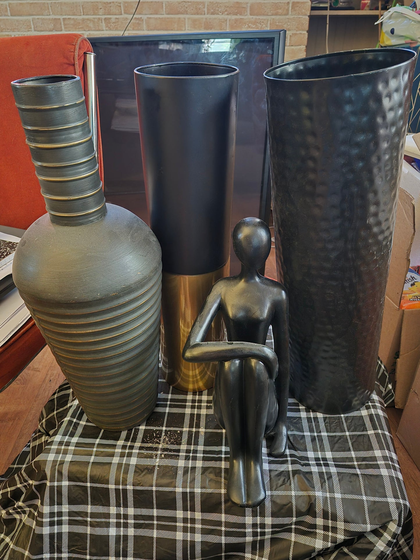 Modern Black Abstract Seated Figure Sculpture